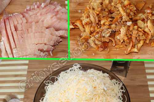 Подготавливаем все ингредиенты для блинчиков с рисовой бумагой и начинкой из грибов и курицы